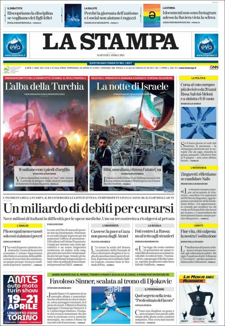 Portada de La Stampa (Italia)