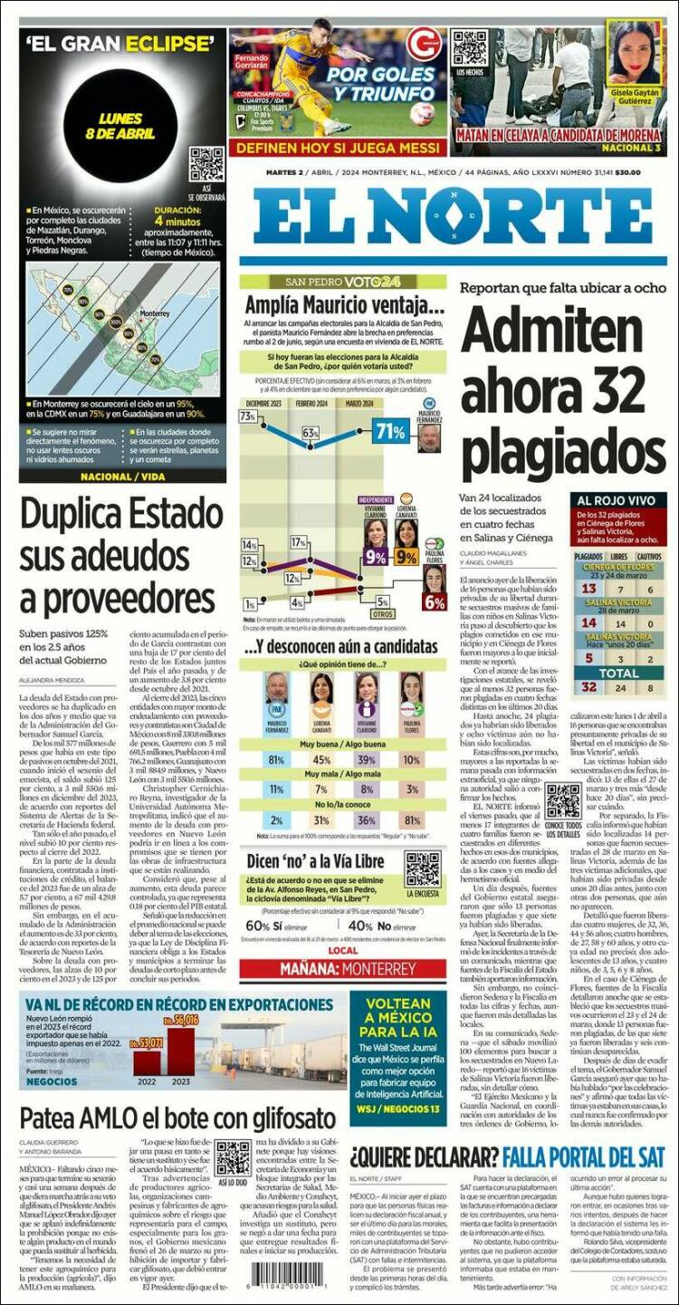 Portada de El Norte (M&eacute;xico)