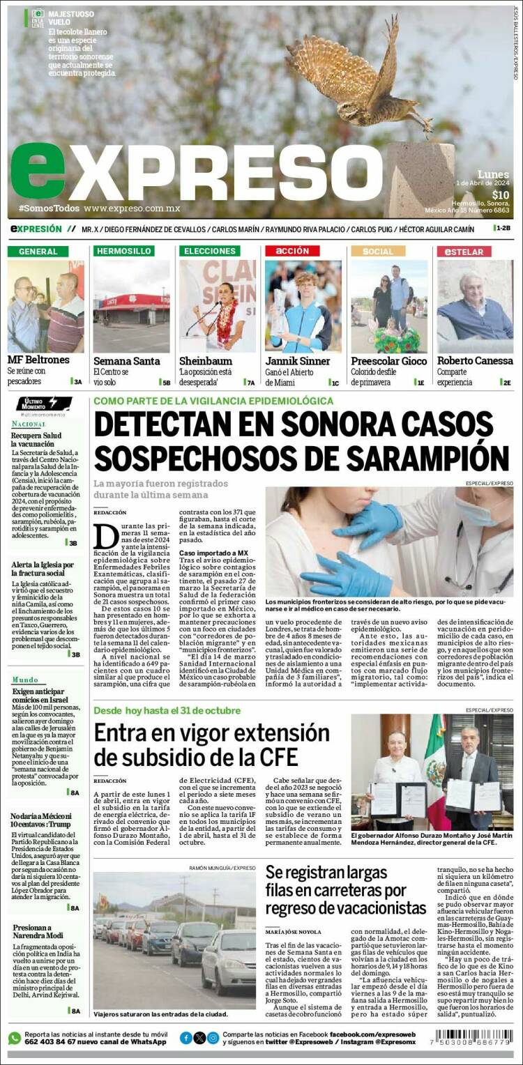 Portada de Expreso (M&eacute;xico)