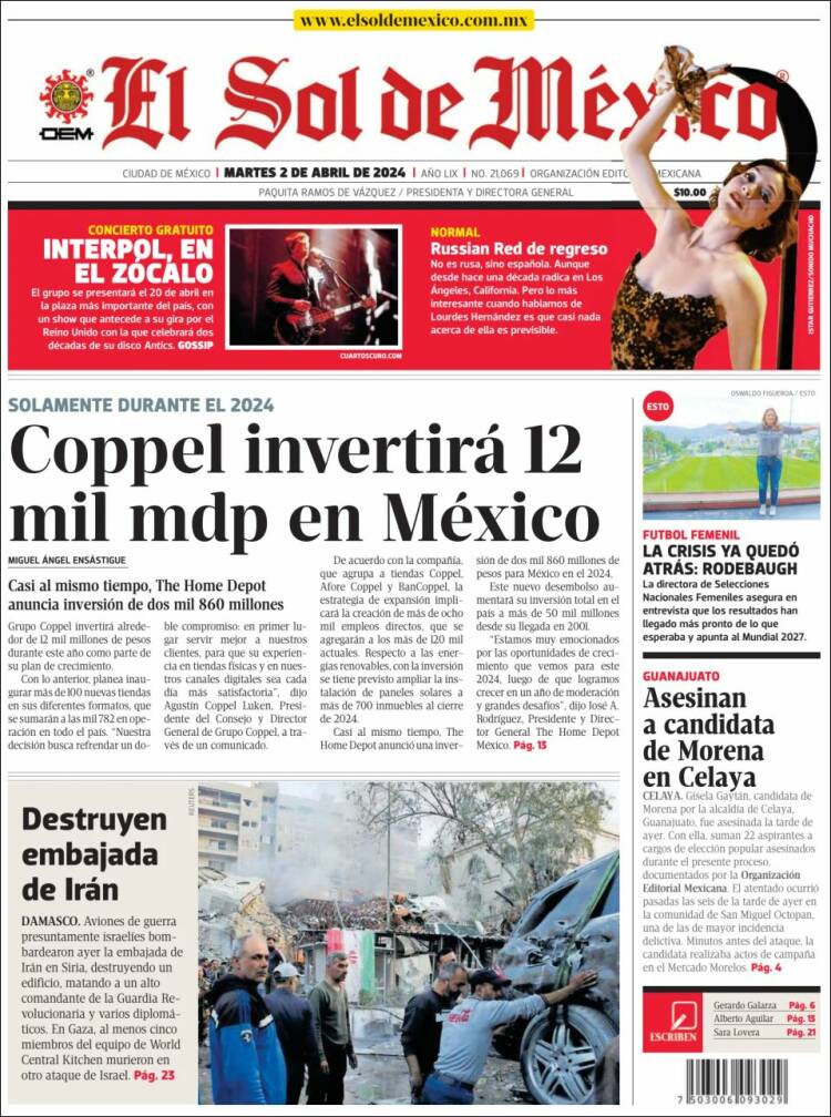 Portada de El Sol de México (M&eacute;xico)