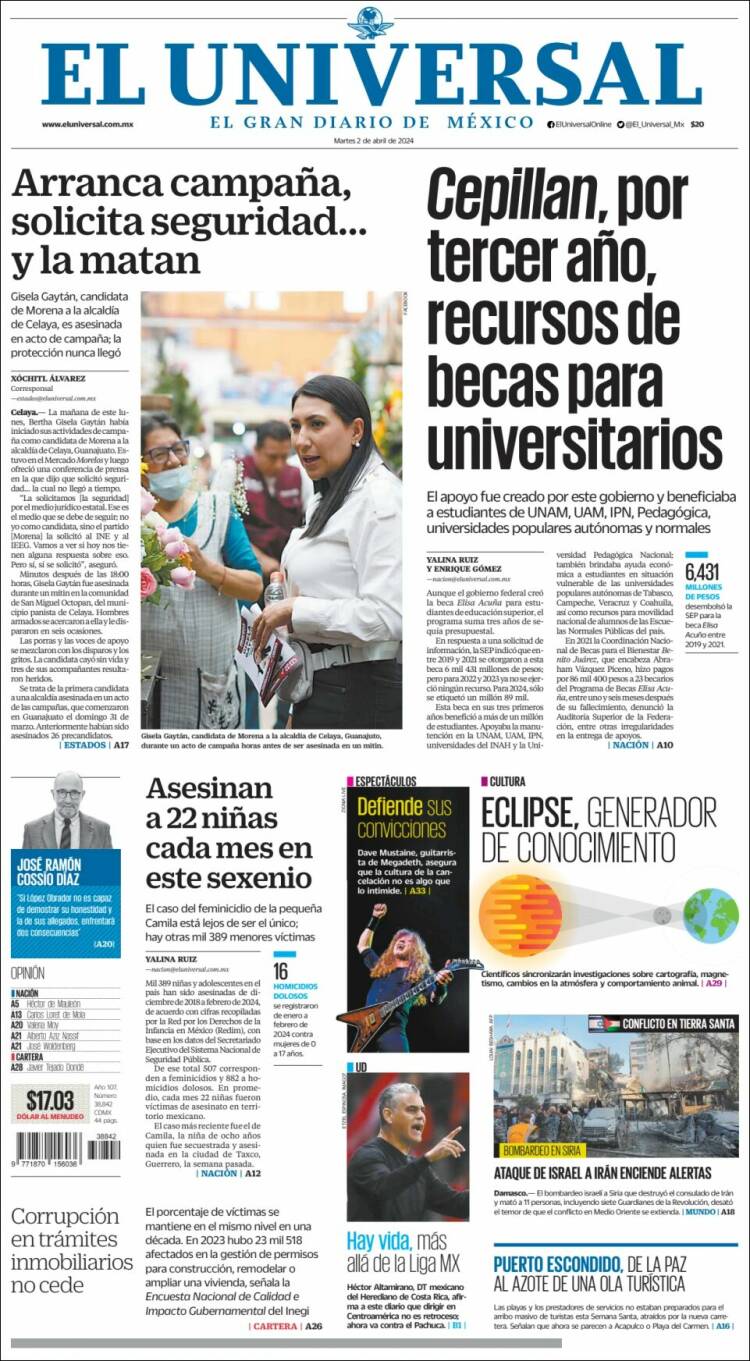 Portada de El Universal (M&eacute;xico)