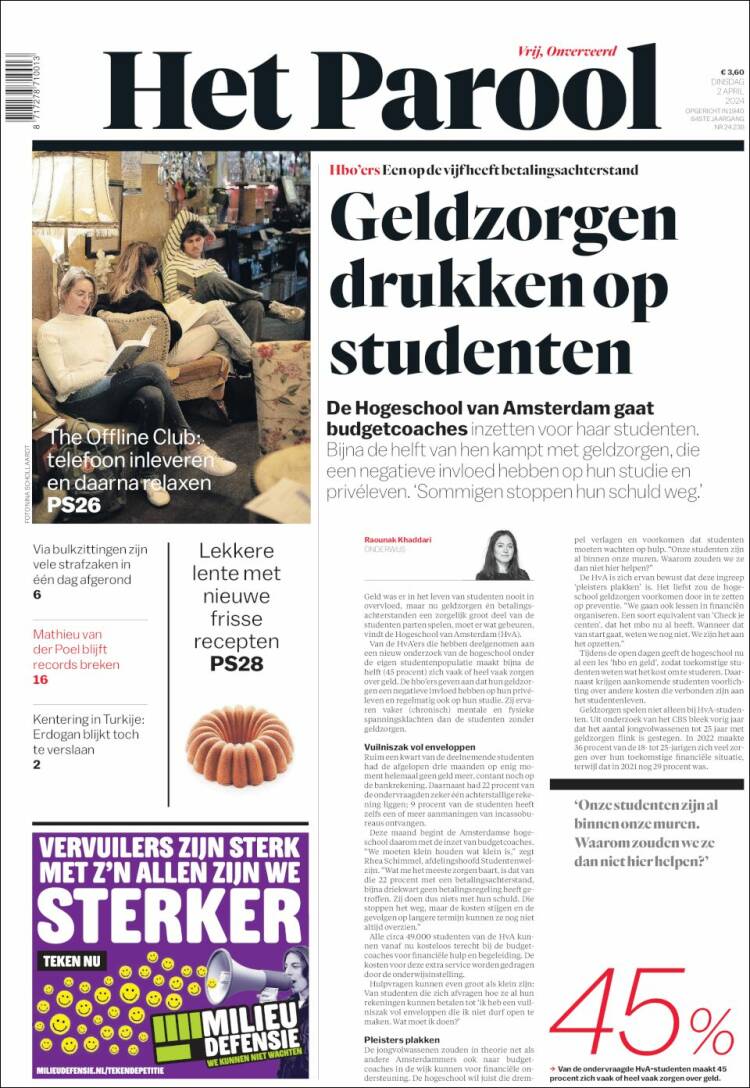 Portada de Het Parool (Pa&iacute;ses Bajos)