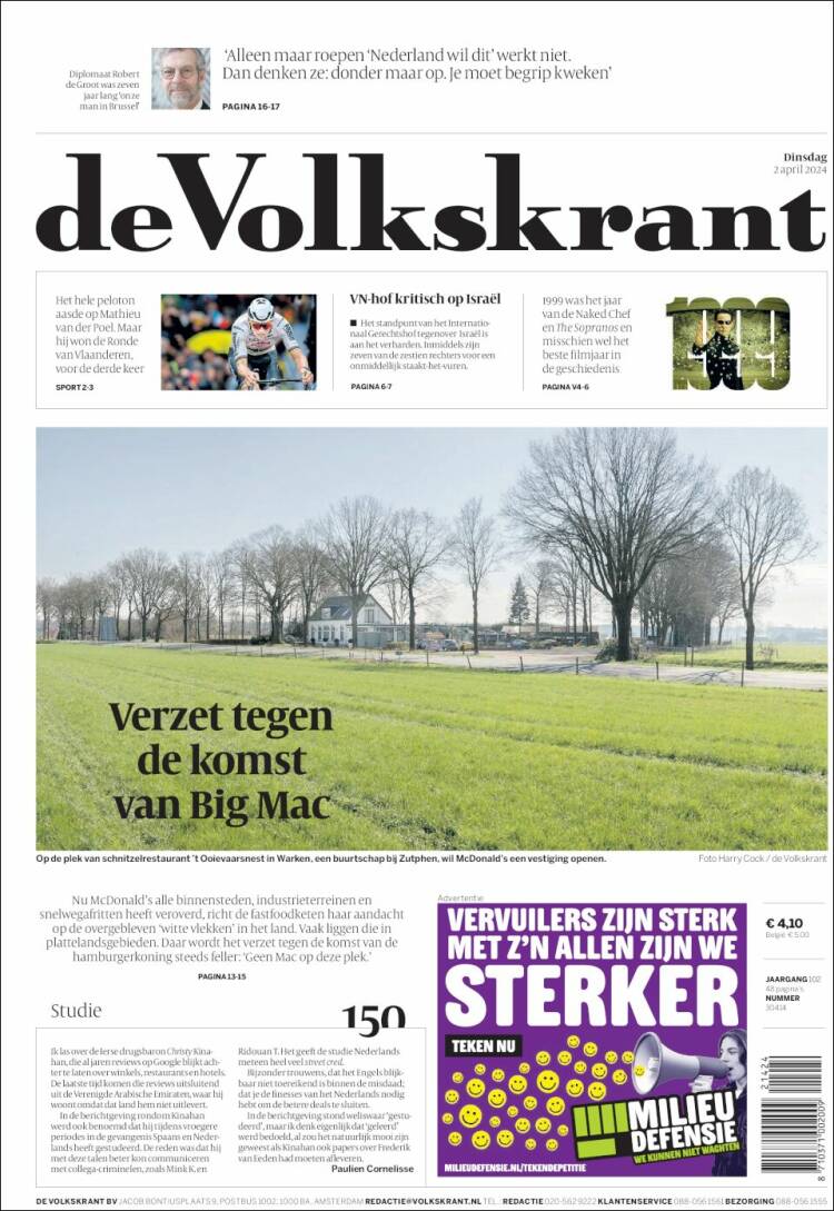 Portada de De Volkskrant (Pa&iacute;ses Bajos)