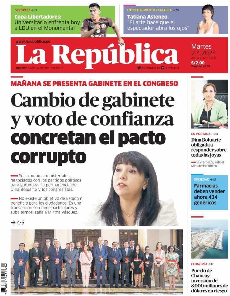 Portada de La Republica (Perú)