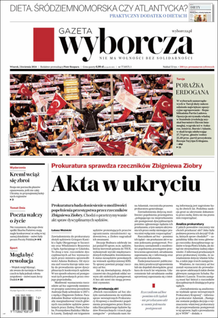 Portada de Gazeta Wyborcza (Polonia)