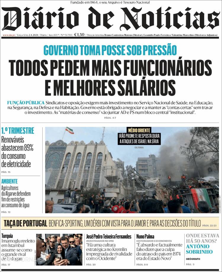 Portada de Diário de Noticias (Portugal)