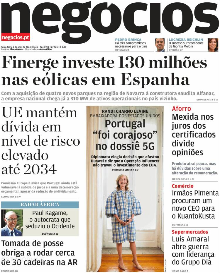 Portada de Jornal de Negócios (Portugal)