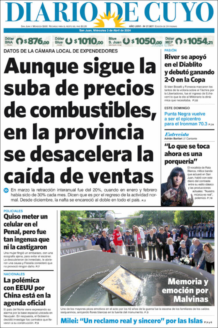 Portada de Diario de Cuyo (Argentina)