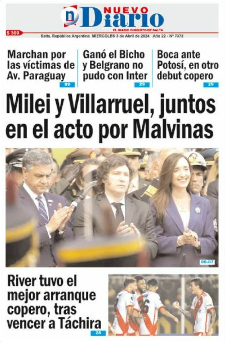 Portada de Nuevo Diario de Salta (Argentina)