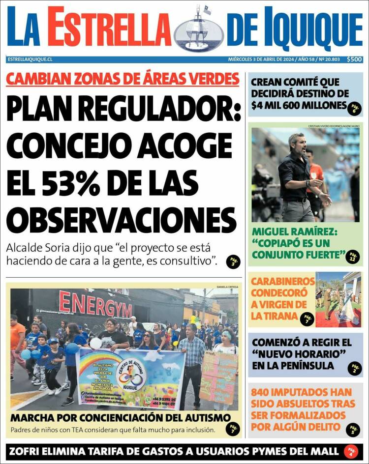 Portada de La Estrella de Iquique (Chile)