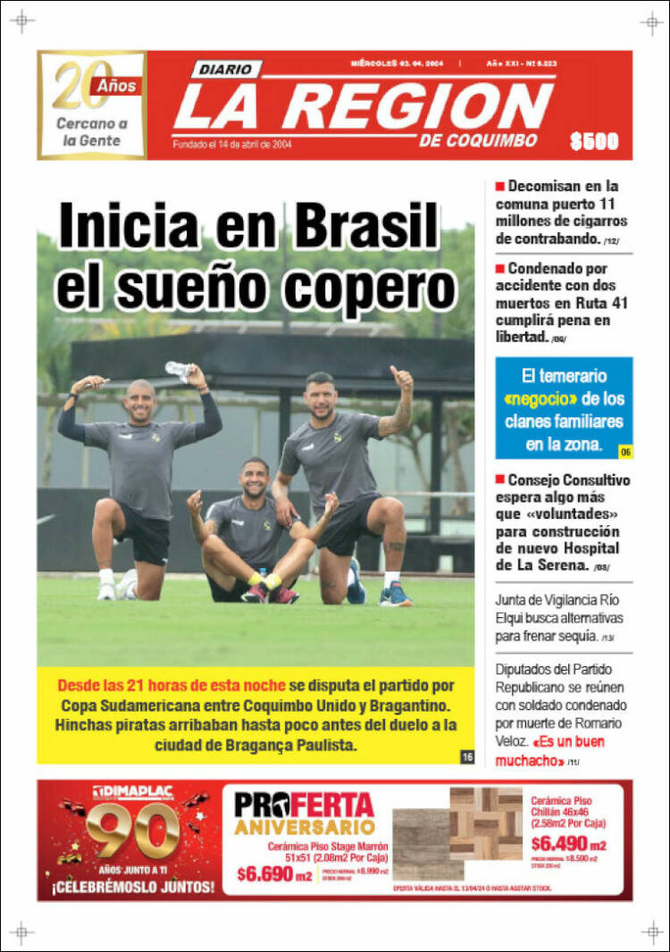 Portada de Diario La Región de Coquimbo (Chile)