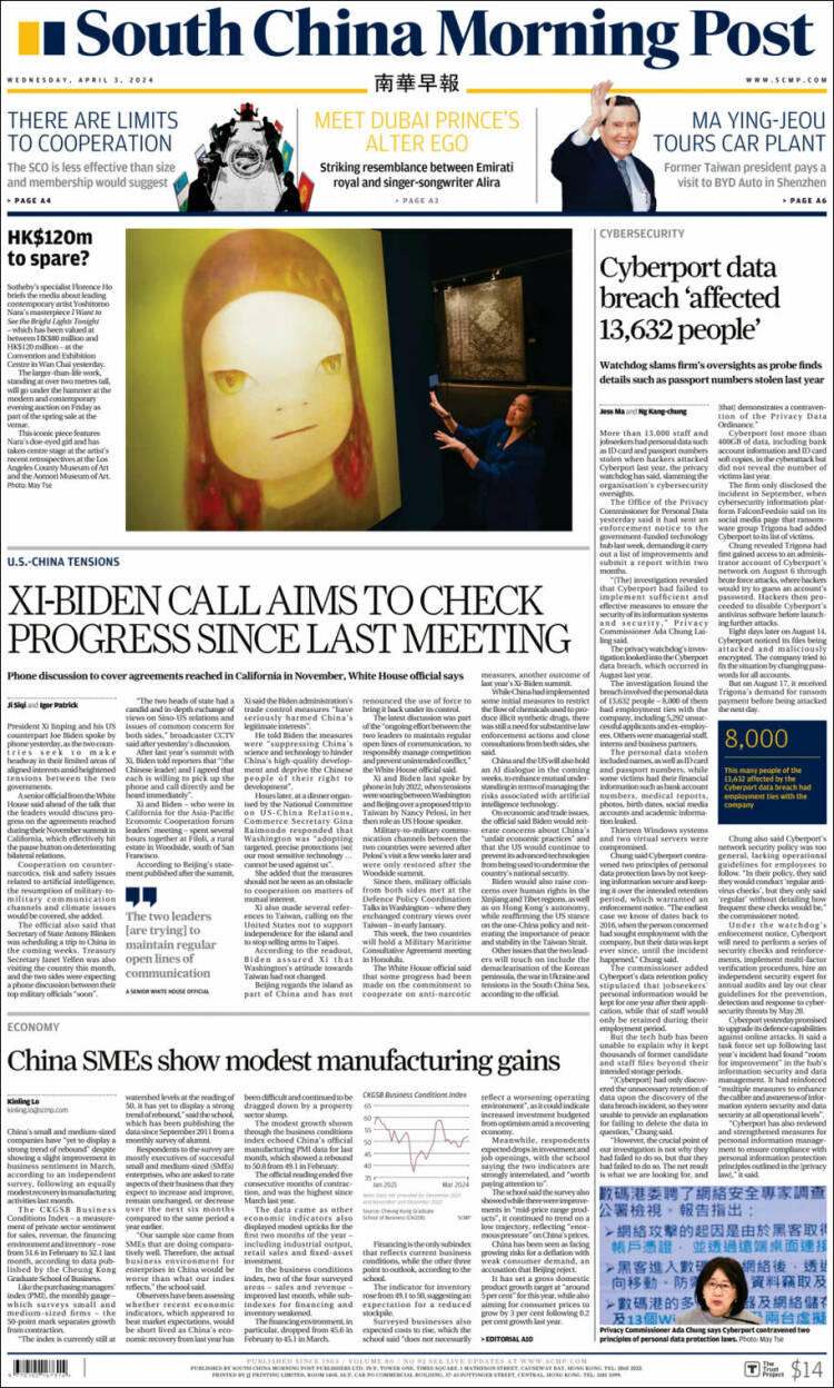 Portada de South China Morning Post (China)