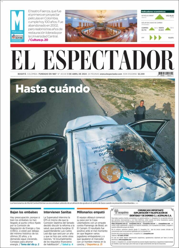 Portada de El Espectador (Colombia)