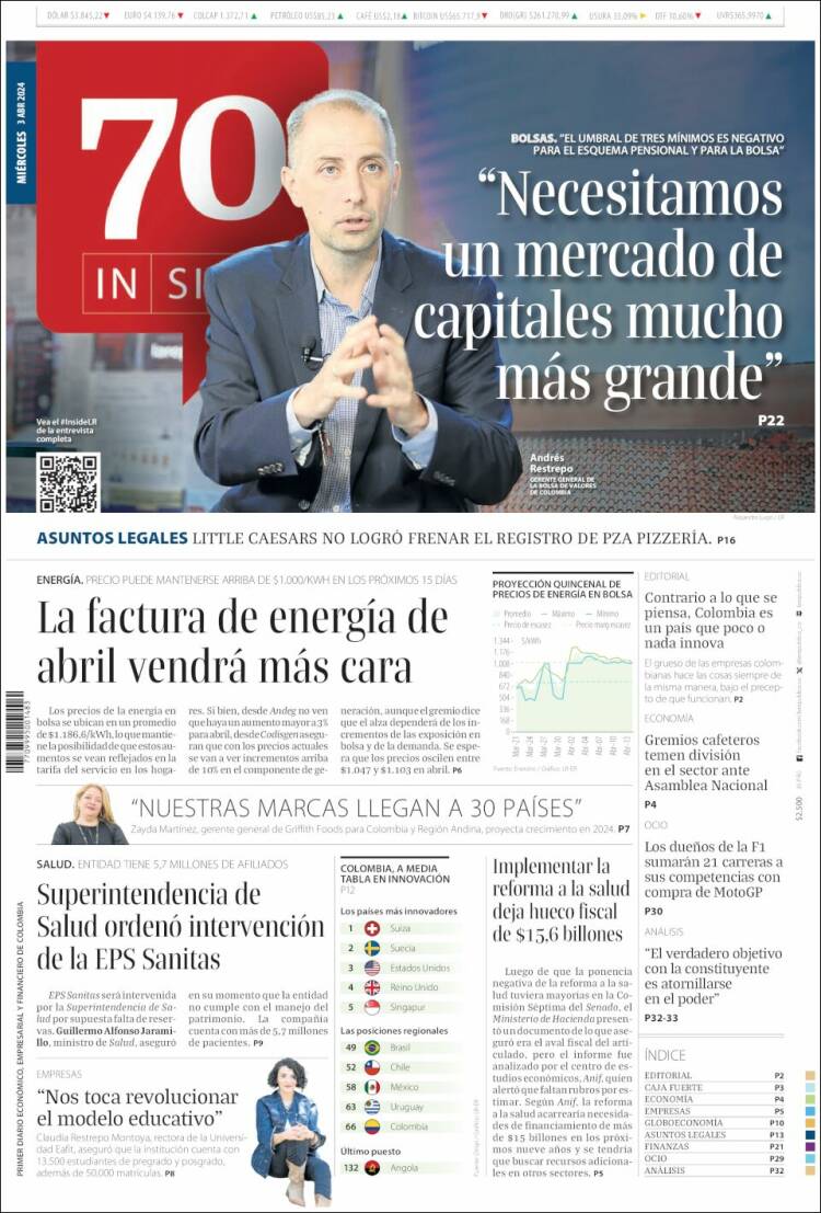 Portada de La Republica (Colombia)