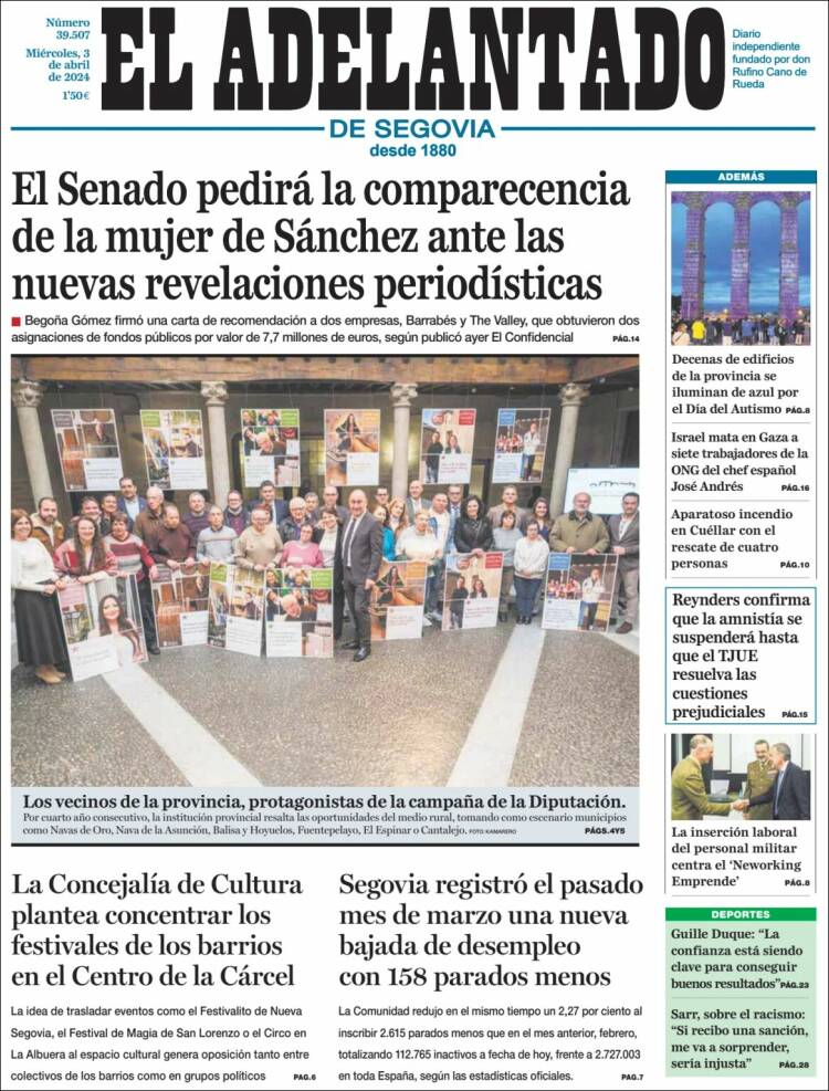 Portada de El Adelantado de Segovia (España)
