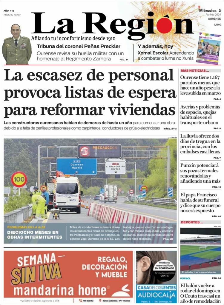 Portada de La Región de Ourense (España)