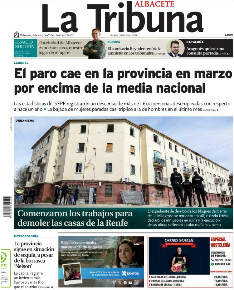 Portada de La Tribuna de Albacete (España)
