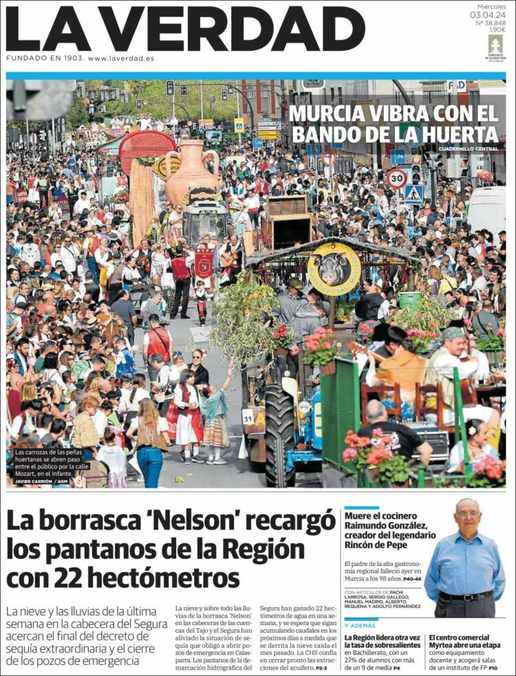 Portada de La Verdad de Murcia (España)