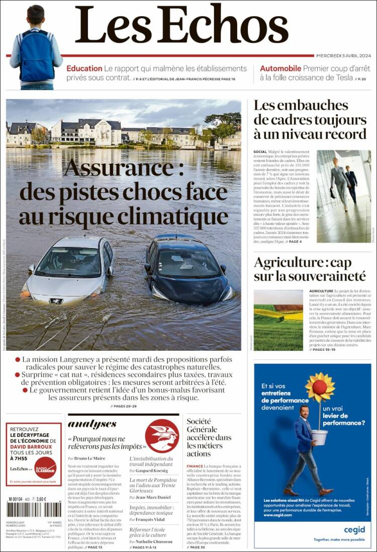 Portada de Les Echos (Francia)