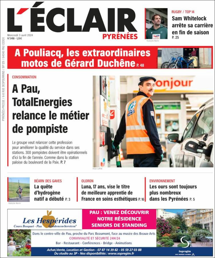 Portada de L'Eclair des Pyrénées (Francia)