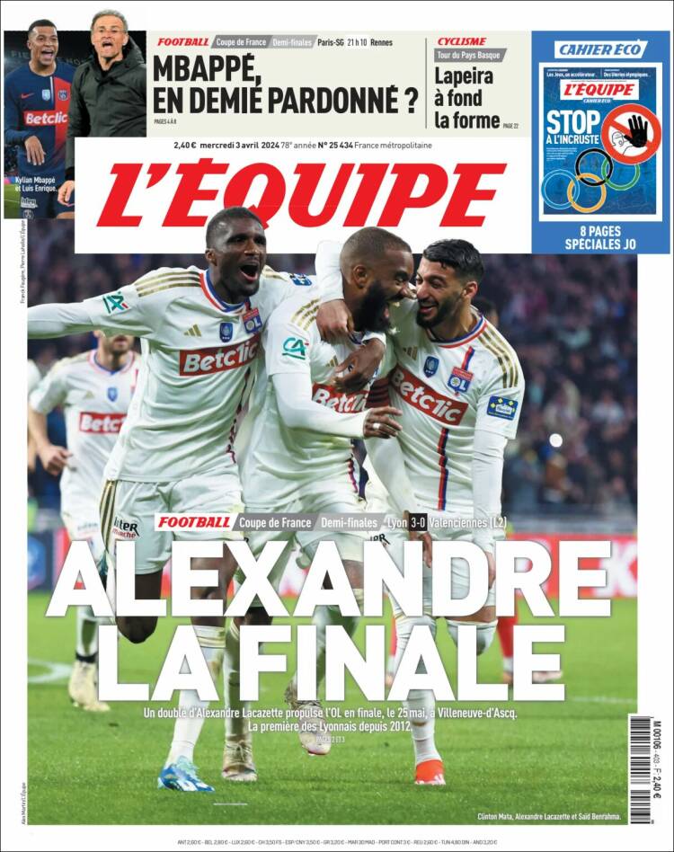 Portada de L'Equipe (Francia)