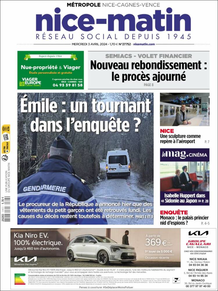 Portada de Nice-Matin (Francia)