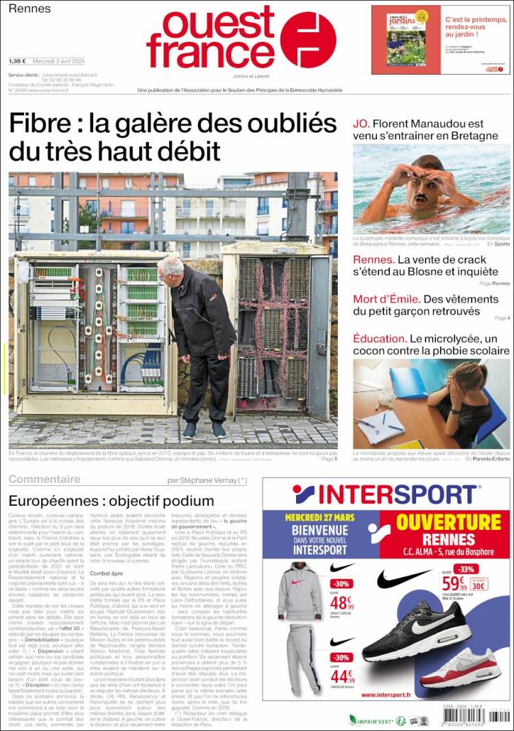 Portada de Ouest France (Francia)