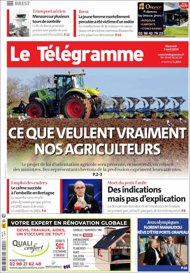 Portada de Télégramme (Francia)