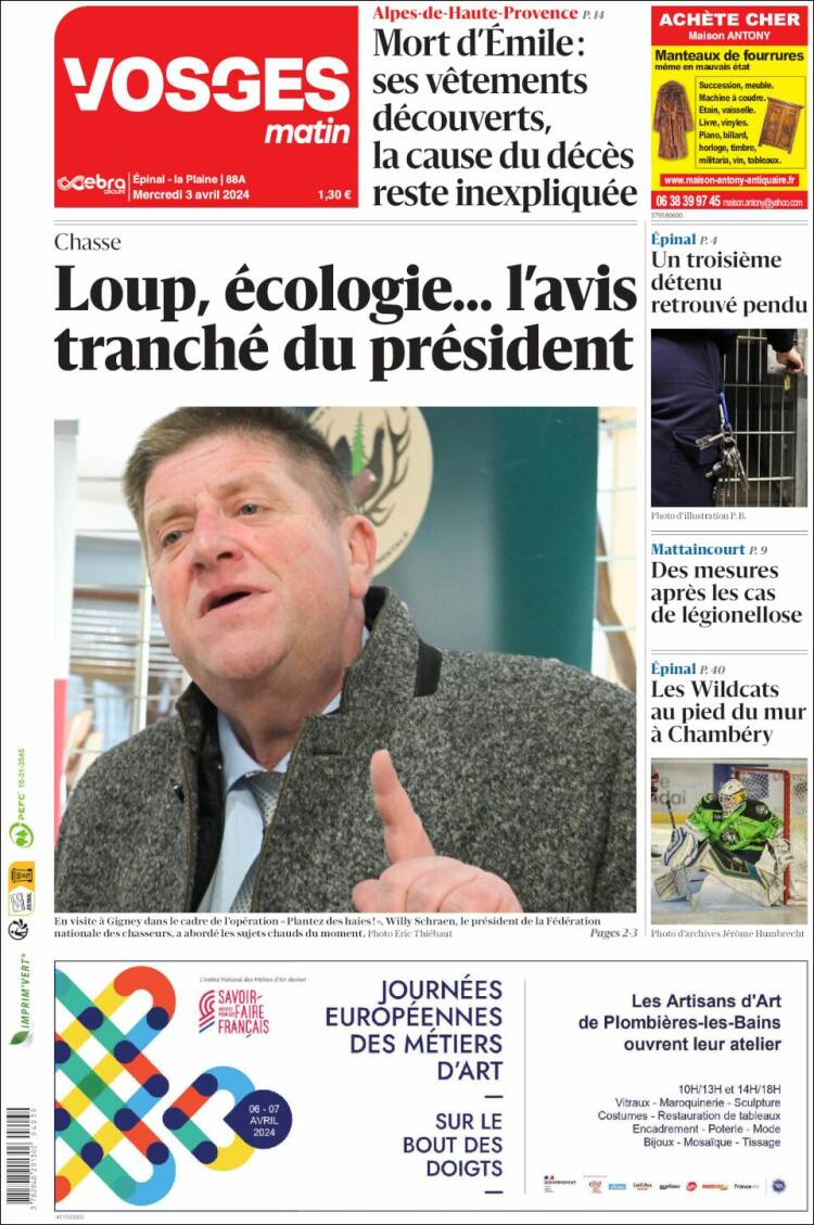 Portada de Vosges Matin (Francia)