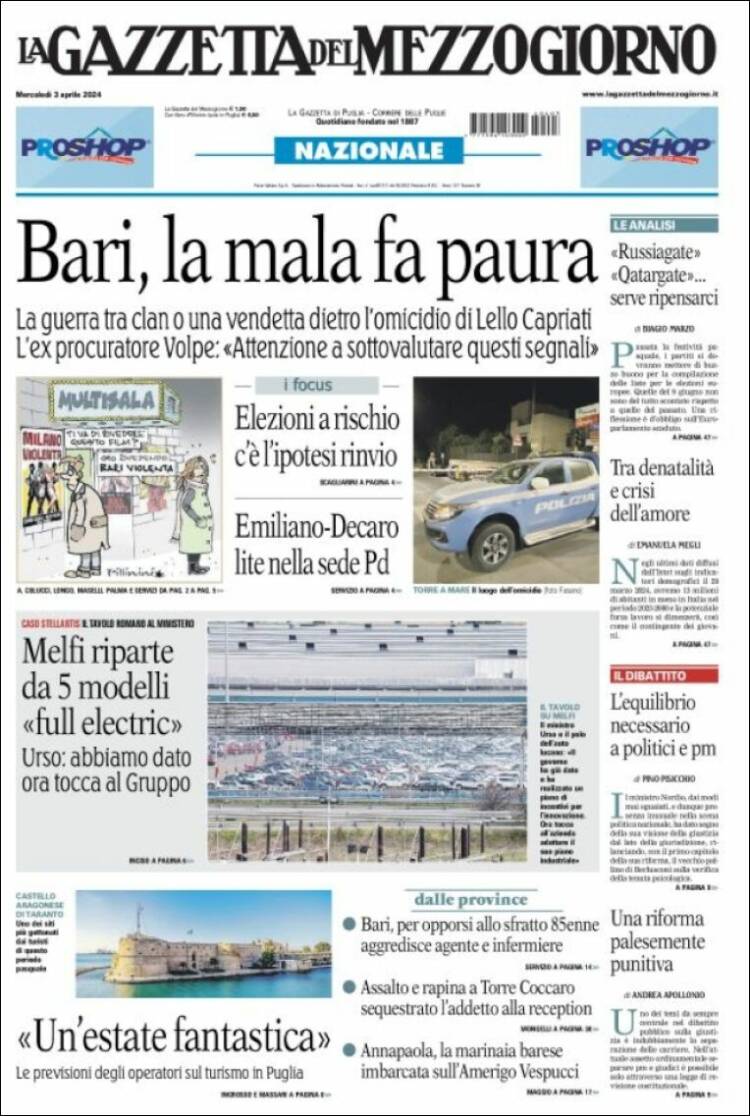 Portada de La Gazzetta del Mezzogiorno (Italia)