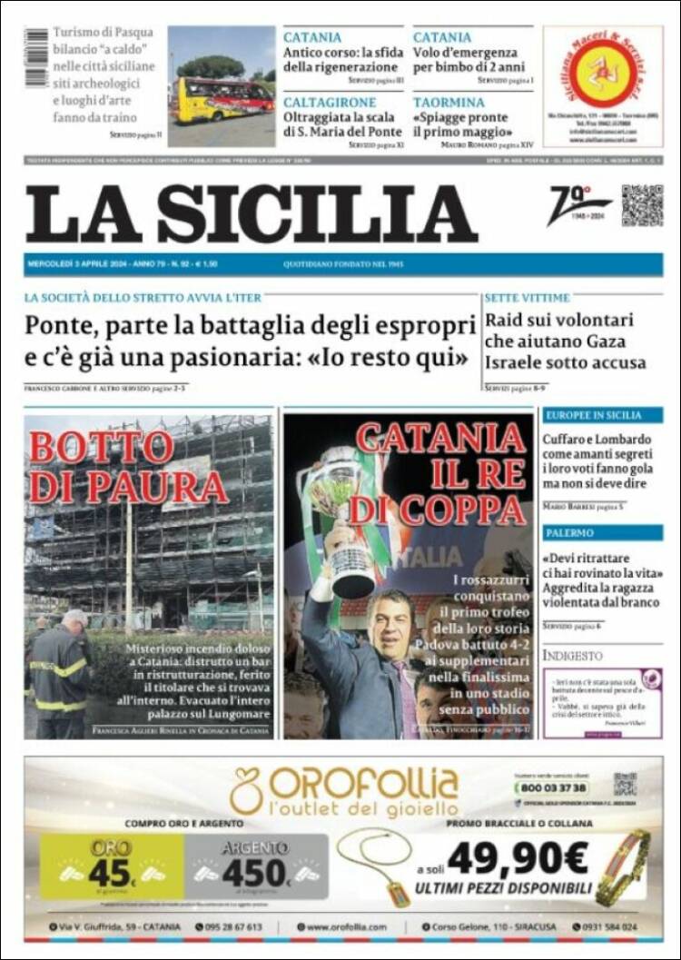 Portada de La Sicilia (Italia)