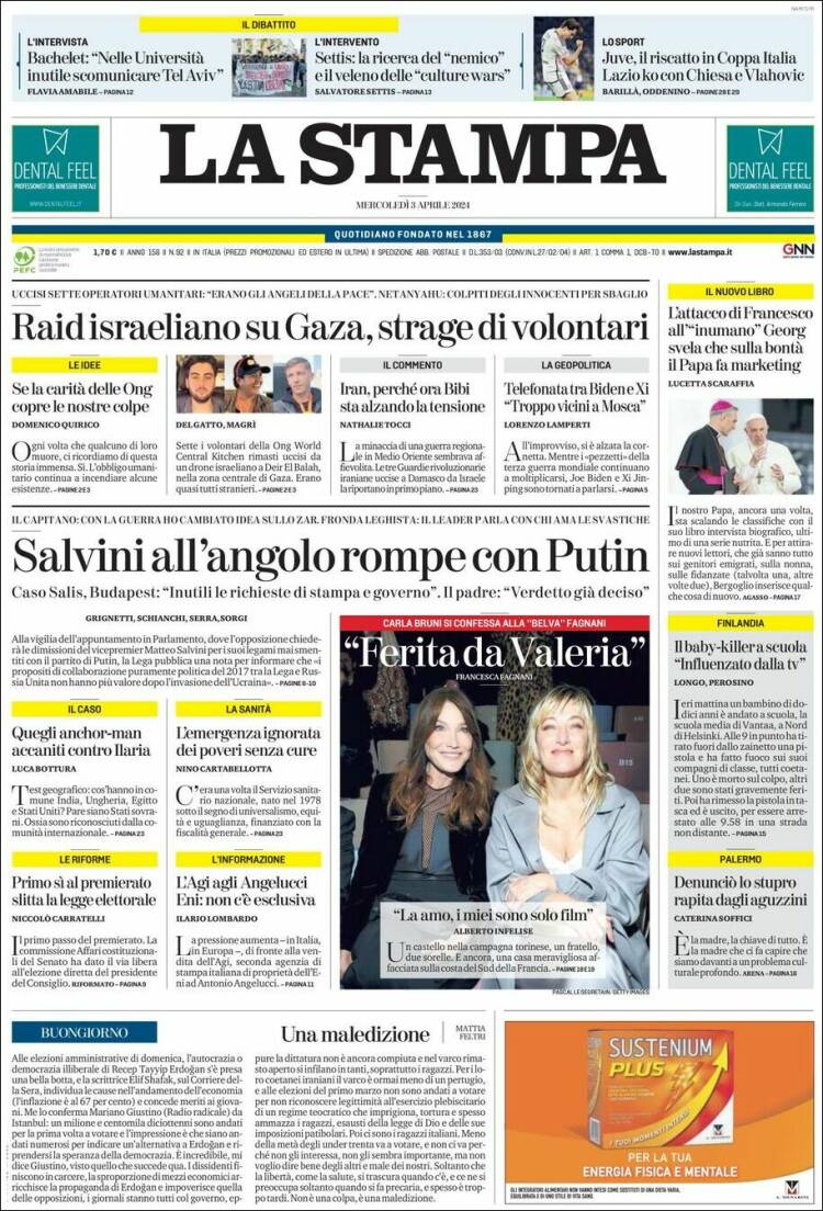 Portada de La Stampa (Italia)