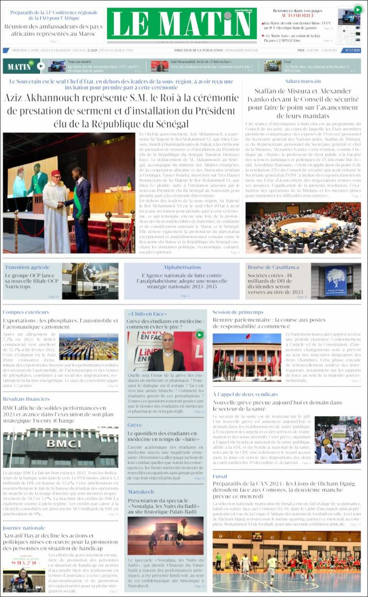 Portada de Le Matin (Morocco)