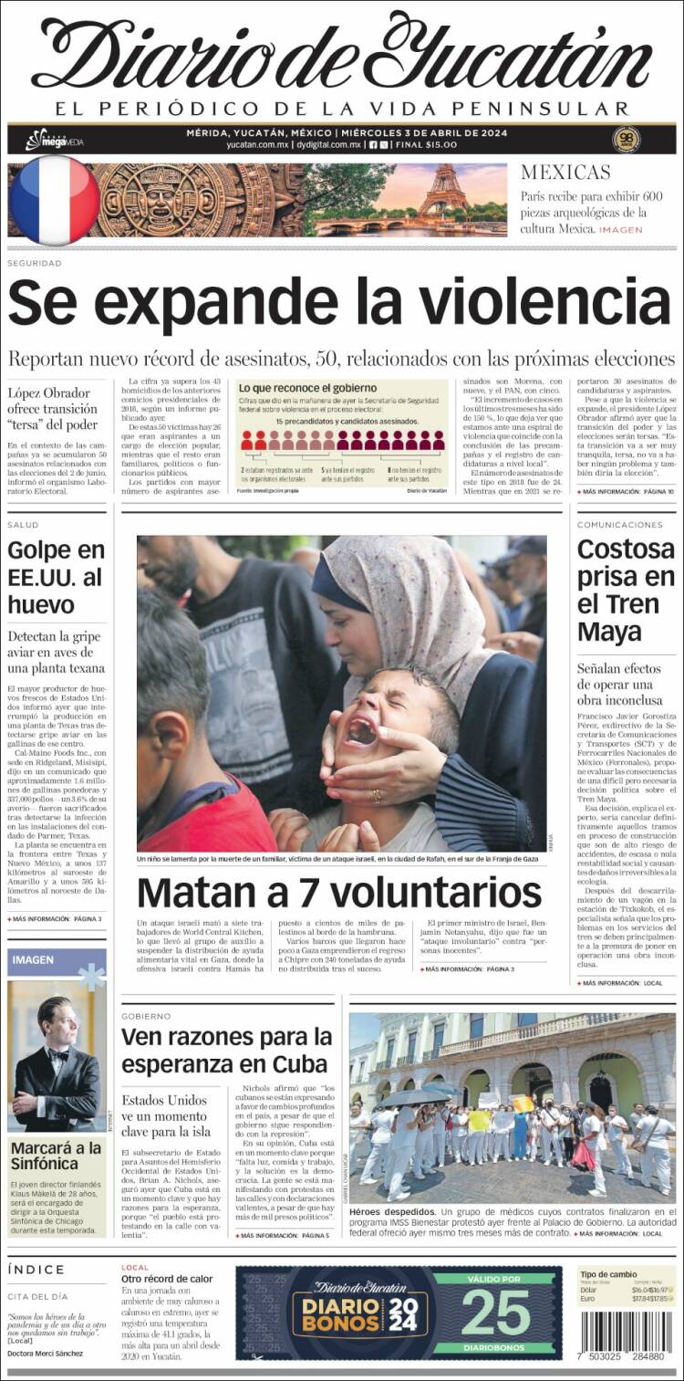 Portada de Diario de Yucatán (México)