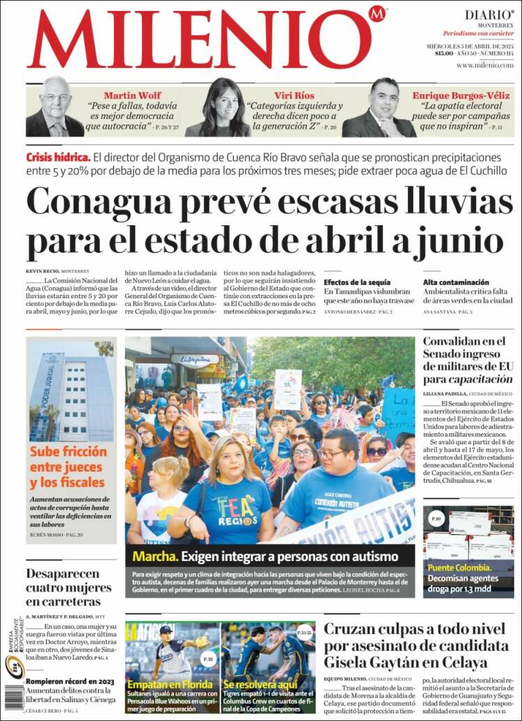 Portada de Milenio de Monterrey (México)