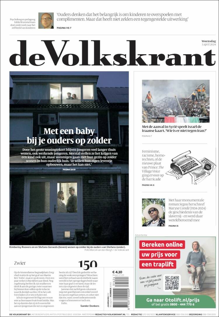 Portada de De Volkskrant (Países Bajos)