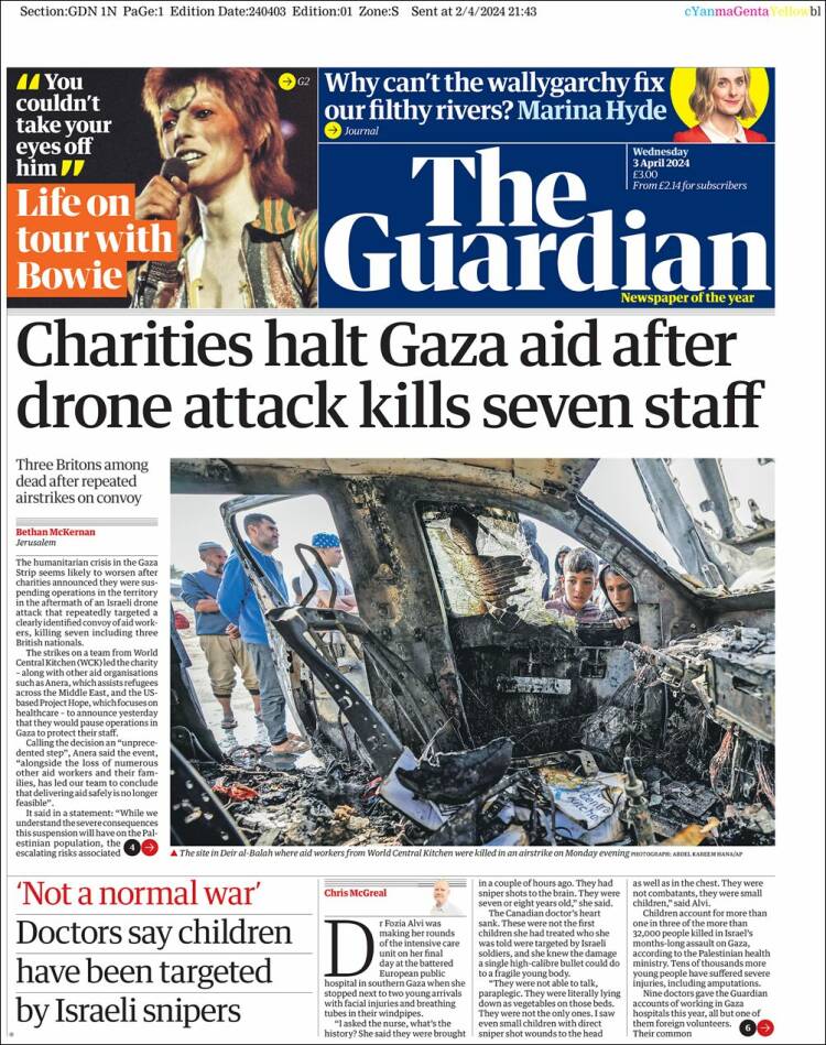 Portada de The Guardian (Reino Unido)