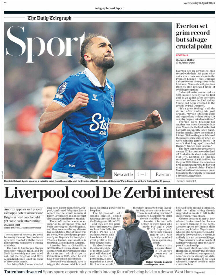 Portada de Telegraph Sport (Reino Unido)