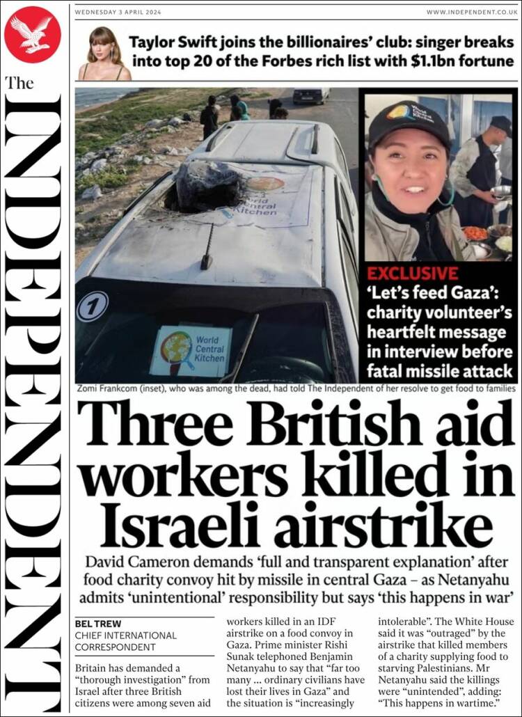 Portada de The Independent (Reino Unido)