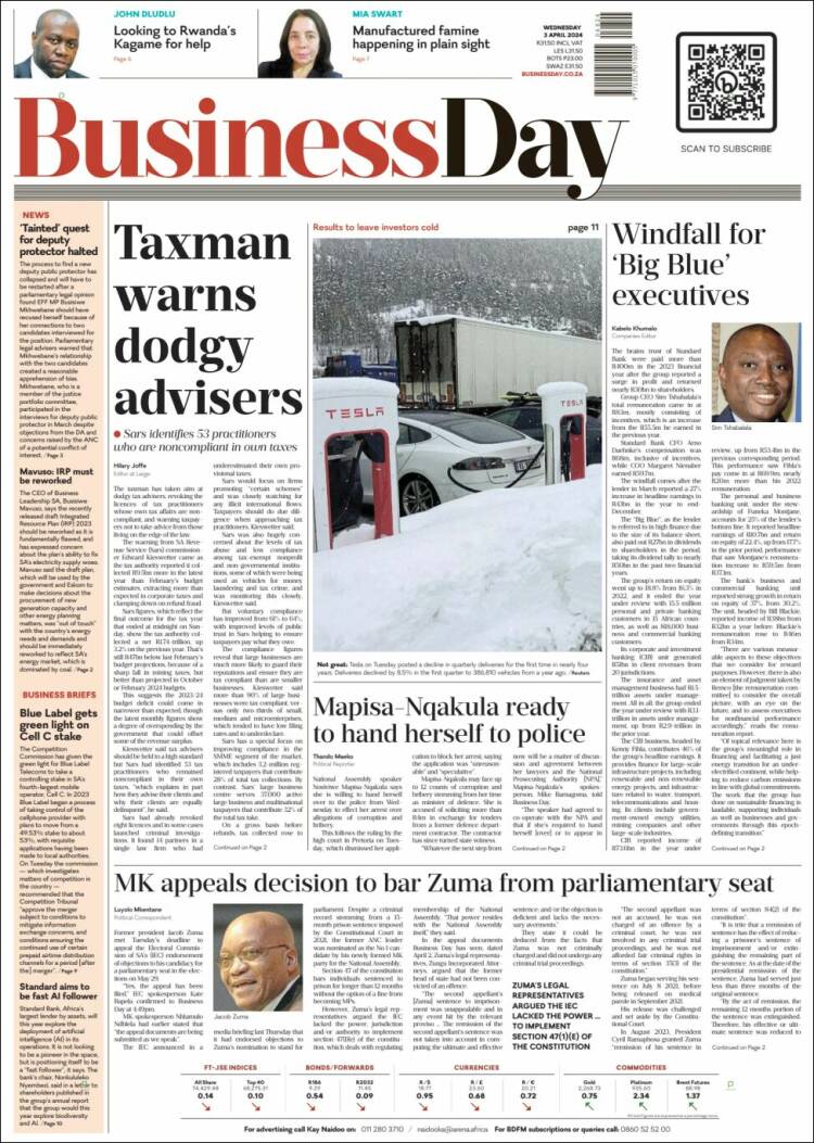Portada de Business Day (South Africa)