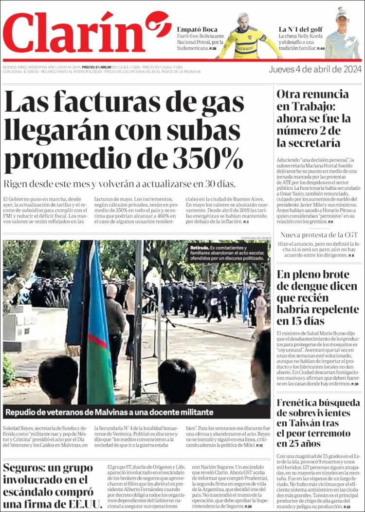 Portada de Clarín (Argentina)