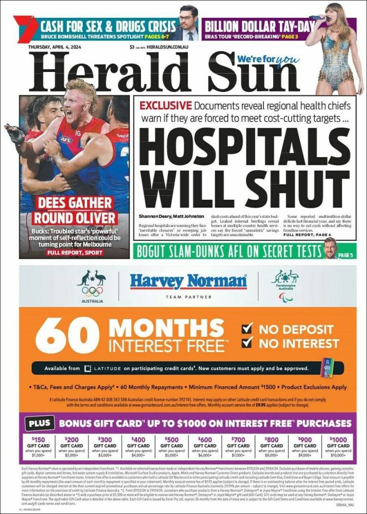 Portada de Herald Sun (Australia)