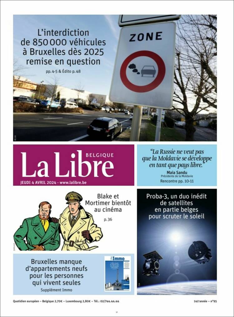 Portada de La Libre.be (B&eacute;lgica)