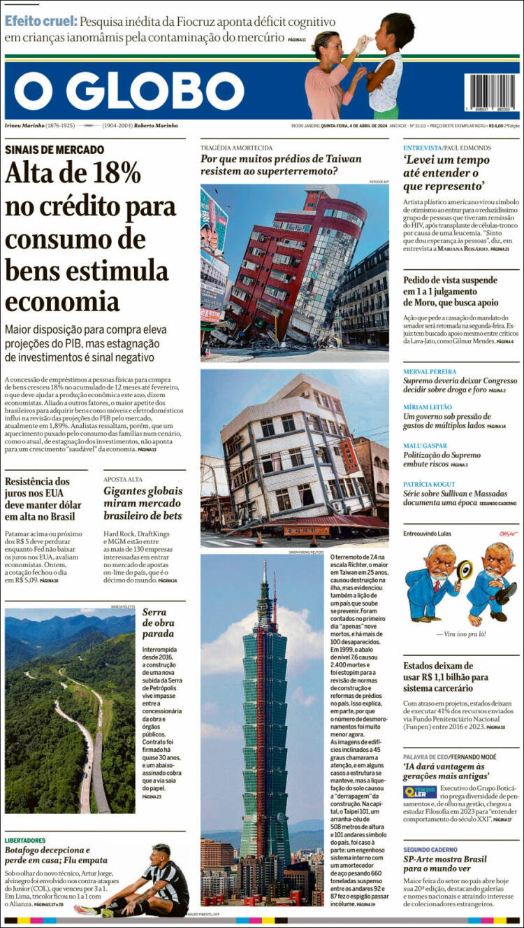 Portada de O Globo (Brasil)