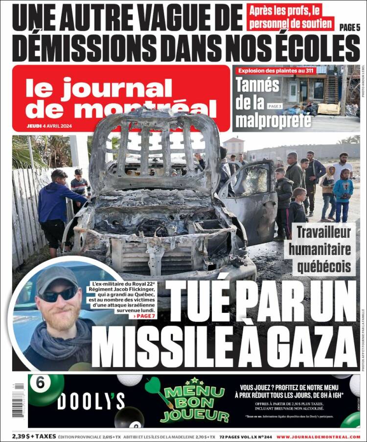 Portada de Le Journal de Montréal (Canadá)