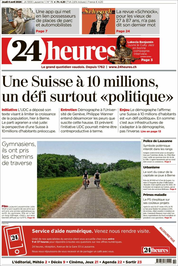 Portada de 24 Heures (Suiza)