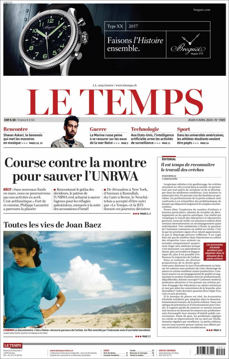Portada de Le Matin (Suiza)