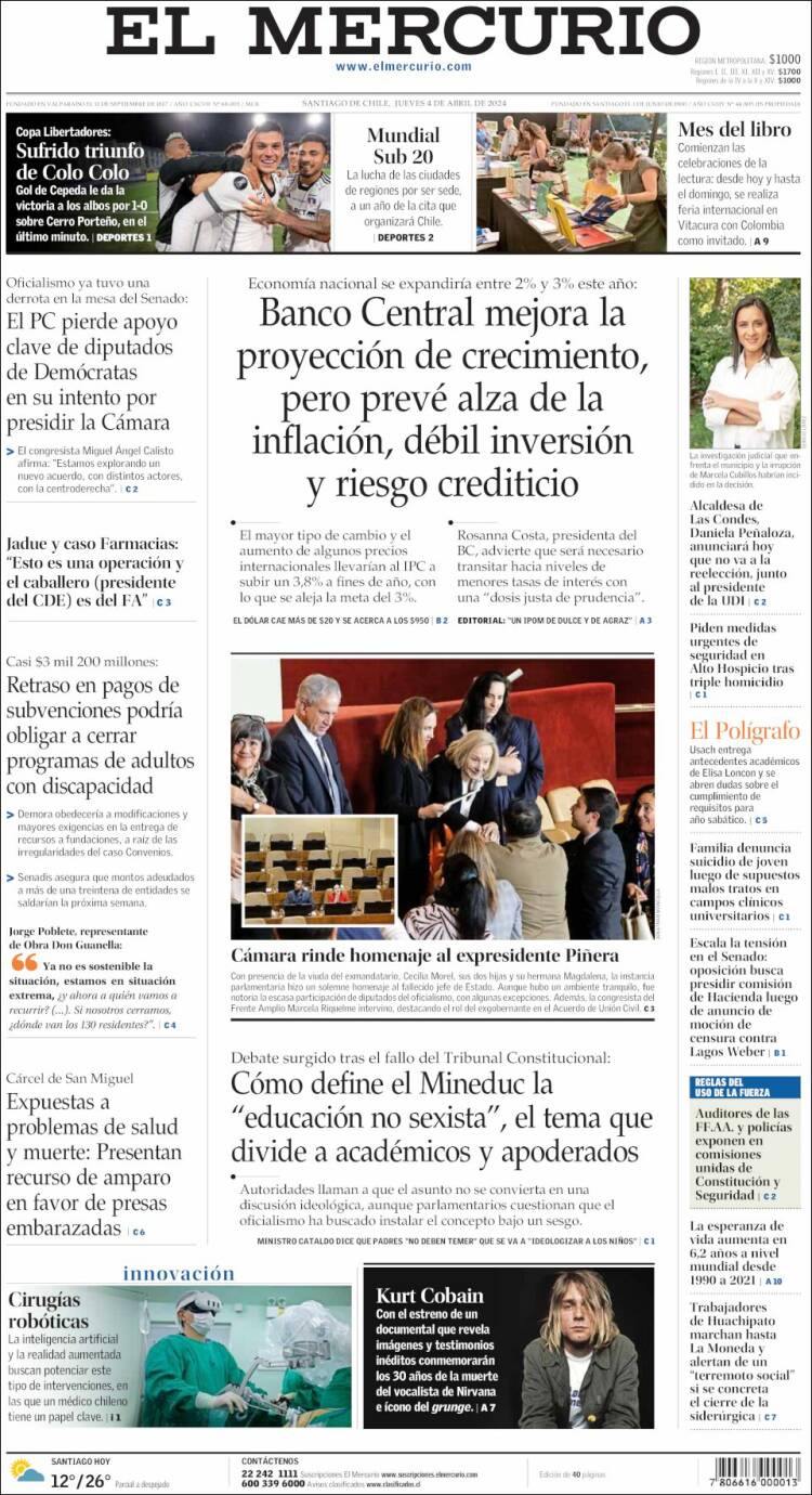Portada de El Mercurio (Chile)