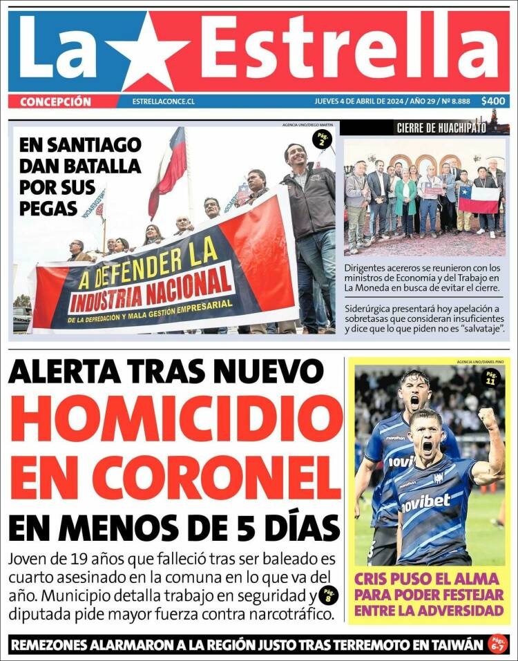 Portada de La Estrella de Concepción (Chile)