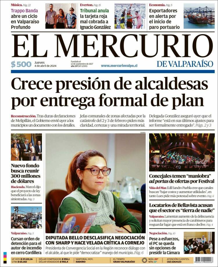 Portada de Mercurio de Valparaiso (Chile)